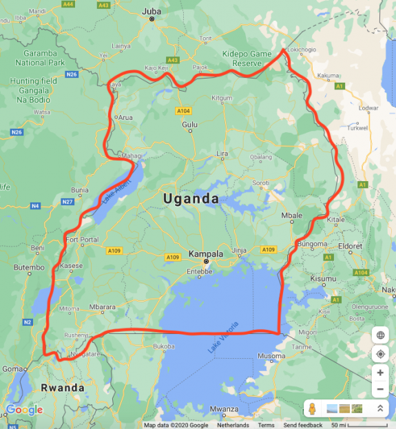 kaart Uganda